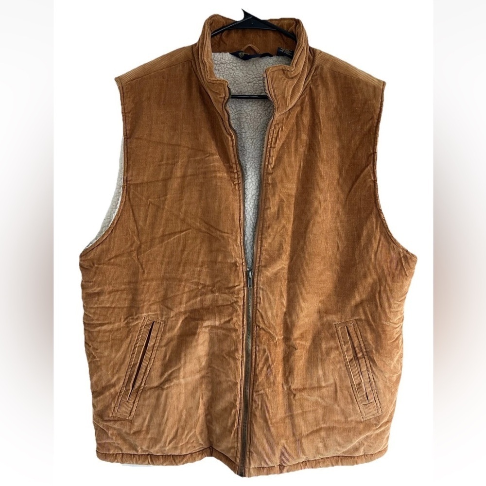Vintage Shaver Lake Vest Mens XL Brown Sherpa Lined Full Zip Cotton 80s